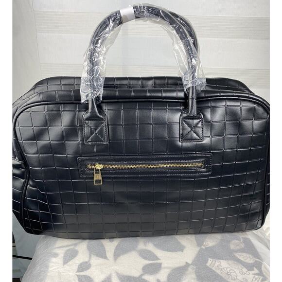 London Fog Brick Box Embossed Weekend Duffle Bag Tote Black Large 20”NWT - Picture 8 of 9